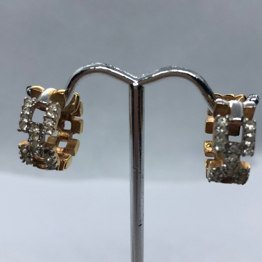 VTG Square Link Pavé Hoop Earrings - Picture 2 of 8